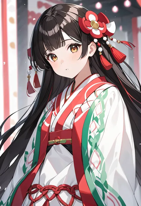 dark-haired girl wearing shrine maiden costume