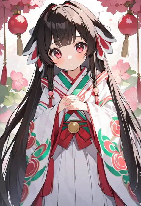 dark-haired girl wearing shrine maiden costume