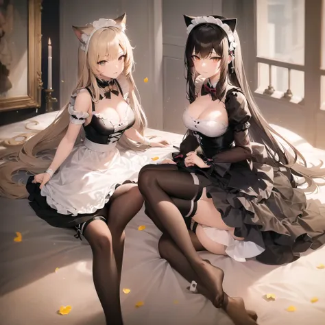 anime - style image of a woman in a maid outfit posing on a bed, anime cat girl in a maid costume, fine details. girls frontline, from girls frontline, anime girl in a maid costume, cosplay of a catboy! maid! dress, wlop and sakimichan, from arknights, cap...