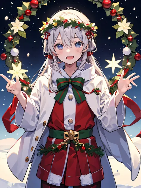  Christmas　 boys　male　I have Hiiragis wreath　snow