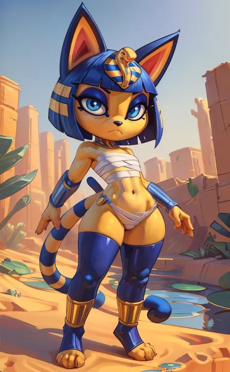 ((ankha)), ((Animal Crossing)), ((thefuckingdevil)), ((pixelsketcher)), ((wamudraws)), ((masterpiece)), ((high resolution)), ((cartoon style)), ((solo portrait)), ((full body)), ((feet visible)), {(slim figure), (toned body), (eccentuated curves), (yellow ...