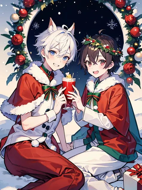  Christmas　 boys　male　I have Hiiragis wreath　snow　pants　 short hair　fur