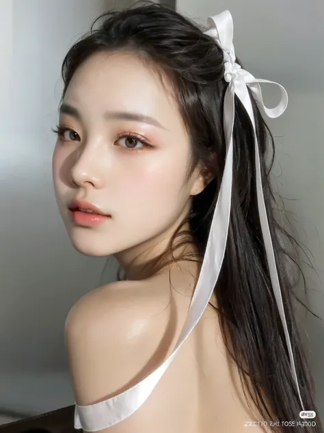 a close up of a woman with a white bow on her head, beautiful young korean woman, gorgeous young korean woman, beautiful south korean woman, young adorable korean face, popular korean makeup, popular south korean makeup, lovely delicate face, korean girl, ...