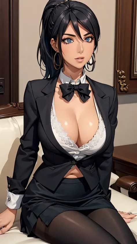 (( correct anatomy)),(( beautiful feet)),(( black pantyhose)),(( mini pleated skirt)),((sit)),(( office lady with straight black hair)),((blouse)),((( Luxury Hotel Suite))),(( high heels)),((Luxury sofa)),((Sexy lace panties)),(( jacket)),((Big Breasts)), ...