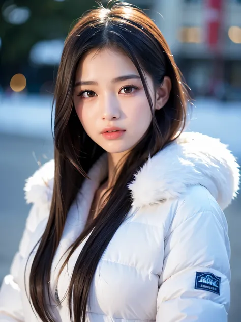 (Best-quality, Masterpiece, Ultra-High-Resolution, (Photorealistic:1.4), Raw Photo, depth of field, professional lighting, perfect anatomy, extremely details), 1girl, 15-years-old, the most famous Japanese-idol, (((wearing most expensive winter-outfits))),...