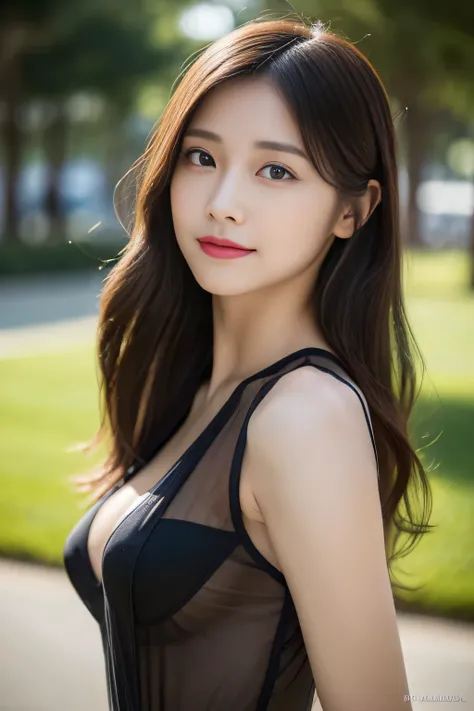 (( top quality , 8k, masterpiece: 1.3)),  selfie,  sharp concentration: 1.2,  Pretty Beauty with Perfect Body : 1.4, Slim Big Breasts: 1.2, ((Brown black , Big Breasts: 1.2)) , ( Little Sheer Dress , Half,  Extremely Beautiful Breasts ,  happy expression, ...