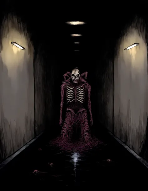 (masterpiece), best quality,necromorph_slasher,horror (theme),monster,hallway,black souls style