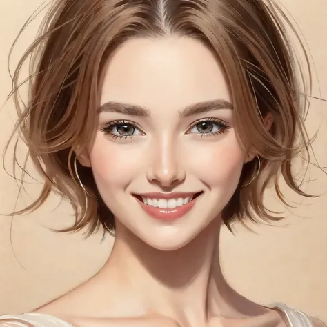 Painting， The painting has a short-haired woman ,  True Artistic Portraits , ,  Realistic Line Drawing,  Realistic Portraits, delicate perfect face,, Graceful and Attractive Face ,  Perfect Proportions and Exquisite Face Shapes ,  Perfect Art of Photograph...