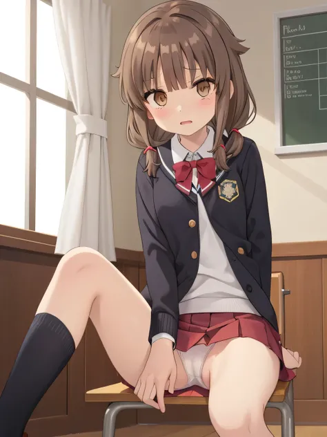 nsfw. Sitting in a gymnasium on the floor with knees up and arms wrapped around the legs. White panties are visible.  ((masterpiece)),( top quality ), Official Art ,  very detailed CG, Unity 8k wallpaper , ultra detail , brown_hair,collared_ shirt,School_u...