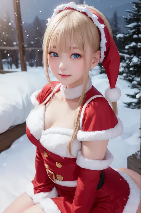 ((masterpiece)), ((highest quality、Ultra high definition)), (Very detailed),8k、Photo quality、((Amazingly cute girl))ld girl)), Two people, , (Beautiful emerald blue eyes), ((smile)),A snowy night, Beautifully arranged blond hair in twin tails、whole body、((...