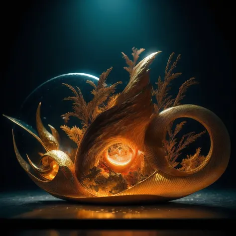 Fire, mercury, pearls, nautilus, gold mines，Stereo equidistance，starlights，Dingdall effect，Light and shadow intensification，3D modeling，Four-dimensional model，Virtual Engine，rendering，Studio lighting，The light shines，Fantasy atmosphere，vibrant with colors，...