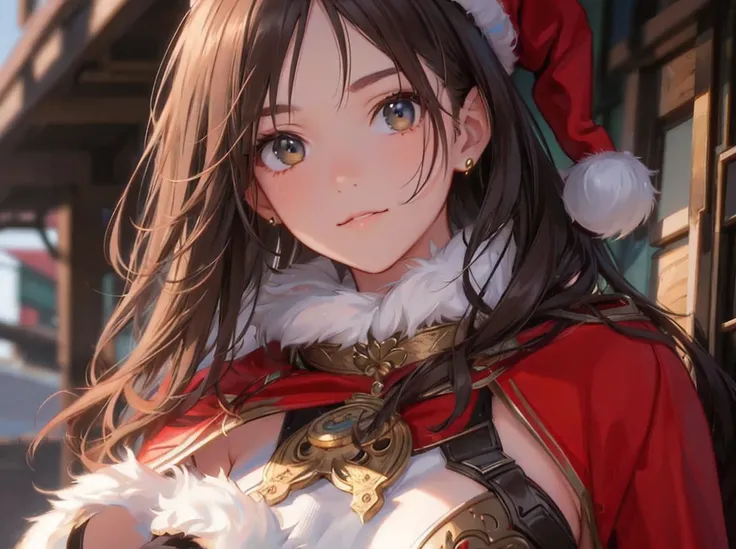 a close up of a woman in a santa hat and red coat, trending on cgstation, ig model | artgerm, trending at cgstation, 8k artgerm bokeh, wlop and sakimichan, extremely detailed artgerm, beautiful alluring anime woman, ruan jia and artgerm, artgerm ; 3d unrea...