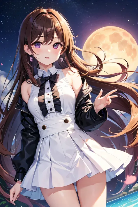 
An anime-style girl  has medium hair hair with sideburns and sauvage.
She has medium hair hair with sideburns and sauvage,wears moon-shaped earrings, flowing brown hair and violet eyes,White, Slender Legs and a Slim Waist   .

Sleepless Night is your faul...