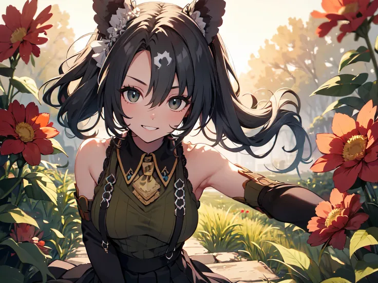 Solo:2,Single female:2,Young face,Big head,Small butt,Small chest,Short arms,Short fingers,Short legs,Skinny arms,Skinny hands,Slouching:2,Arms folded in front of chest,Sitting flat:2,Human ears,Looking at camera,Cute toothy smile,With collar,Cable knit sw...
