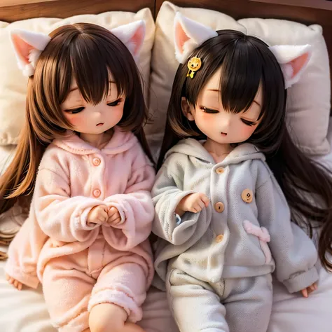 Shiba Inu girl sleeping in chibi pajamas、Girls sleeping in bed