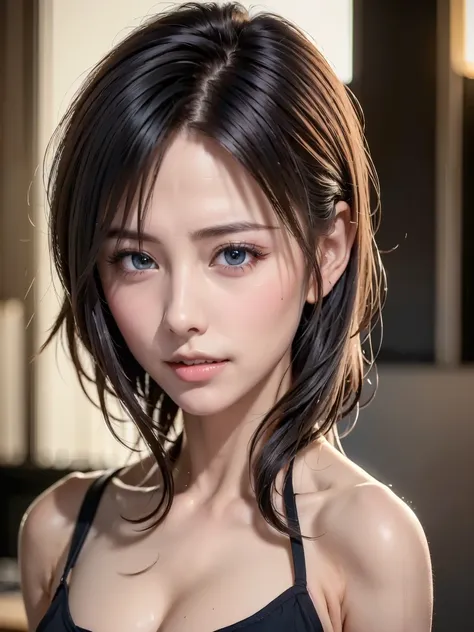 (masutepiece:1.3), (8K, Photorealistic, Raw photo, Best Quality: 1.4), (1girl in), Beautiful face, (Realistic face), (Black hair, Short hair:1.3), bikini of, Beautiful hairstyle, Realistic eyes, Beautiful detailed eyes, (Realistic skin), Beautiful skin, (N...