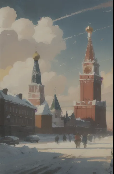 arafed view of a city with a clock tower and a clock tower, moscow, red square moscow, russian city, russian architecture, red square, inspired by Vasily Surikov, beautiful russia of the future, by Vassily Maximov, russia, by Dmitry Levitzky, by Alexey Ven...