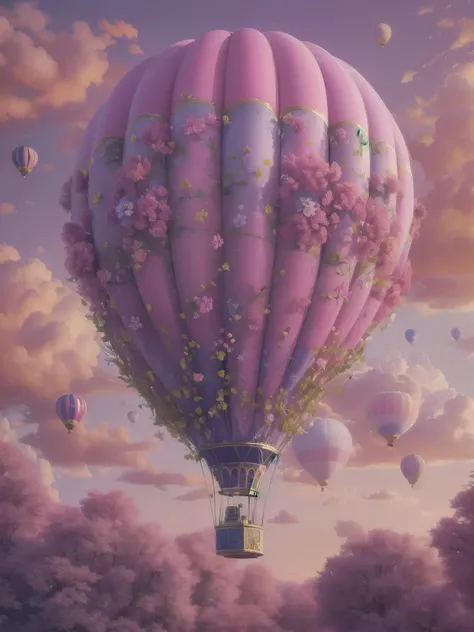 (((masterpiece))), (((best quality))), ((ultra-detailed)),(highly detailed CG illustration), ((an extremely delicate and beautiful)),cinematic light. This is a high-quality art print composed with a soft vaporwave aesthetic. Generate beautiful hot air ball...