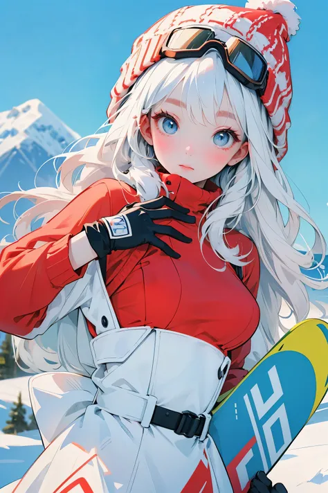 long hair, warm blue eyes ,Black eyebrows、Bright Clear Eyes , facial features are soft and graceful , rich breasts , cool and elegant , refined spirit ,Absolutely flawless 。
My skin is white like snow 、 has a rosy glow , snowy mountains、Slopes、Snowbo...