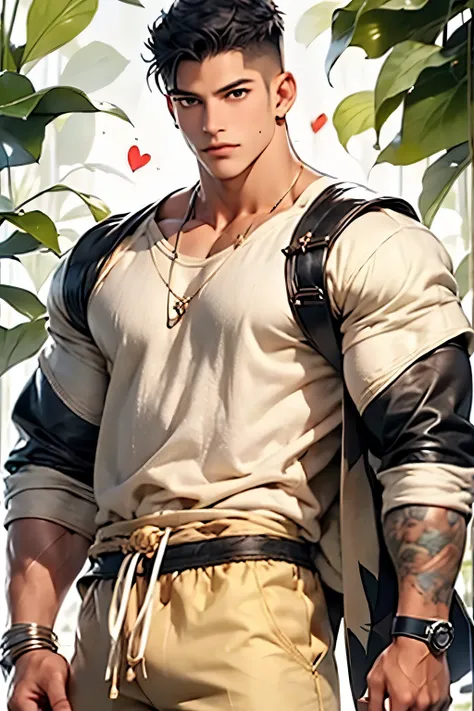 (((Only one word ))), file, 1 boy, male, Brown Skin , black hair, Green Eyes , Kaeya Genshin Impact, Final Fantasy XIV, attack stance.