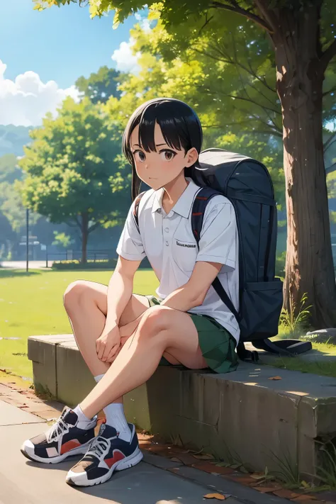 Man sitting on ground with backpack and shoes, Nagatoro , ( ( ( Yoshinari ) ) ), In anime movies, Today&#39;s anime stills, Young Anime Guy, as an anime character, In the anime, From the TV anime, A still from the anime,  Sankaku Complex Anime Images ,  Ha...