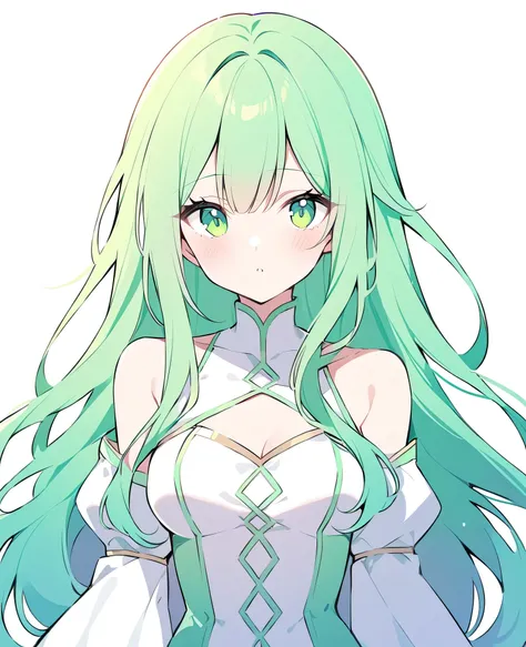((1 person)), girl, top rated on pixiv, green hair, gradient color hair, long hair, green eyes,Princess, empty background,(White background)