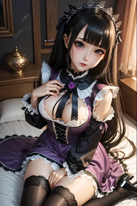  hard dark gothic makeup、Dark black eyeshadow、 sad、Good skin radiance、 dark gothic 、 dark smile 、palace、The beauty of fragrance、24 years old、 Knee High Socks、 pantyhose、 the expression of masturbation、Extremely fair skin、 rich expression of pleasure 、 unco...