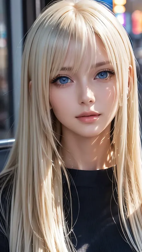 Platinum blonde silky hair、masterpiece、 top quality 、 High Definition 、 High Definition の詳細写真、 professional writing 、(((Tops)))、Bang between the eyes、Hair above the eyes、片Hair above the eyes、、 Strike A Pose 、 portrait、Bright expression、Like々white, Sparkli...