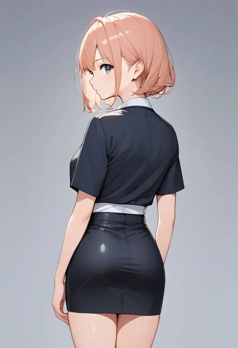 Girl wearing pencil skirt, front view,side view,back view, errorless character design 