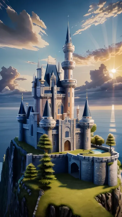 ((tmasterpiece)), (((best qualityer))), ((Super Detahada )), (incredulous: 1.1), 3D l Please create an amazing image of a majestic castle，Towering above the fluffy sea of white clouds. The castle had to show majestic and magical architecture, The tower is ...