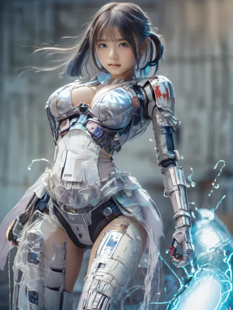 (Raw quality:1.2), 8k,  young beautiful girl , Baby Face,  Slim Body at Age 18 , (Stutter:1.6), Light blue glowing hair,  Messy Hair ,  braids, beautiful  perfect face, My skin,  perfect face,  Oka Yasutomos painting style, Big Company Breasts , Hard nippl...