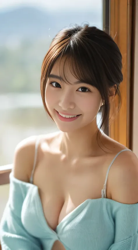 masterpiece,best quality,(Japanese girl),((Beautiful girl)),cleavage,(off shoulder:1.2),(perfect body beauty:1.2),(shy smile),From slightly above