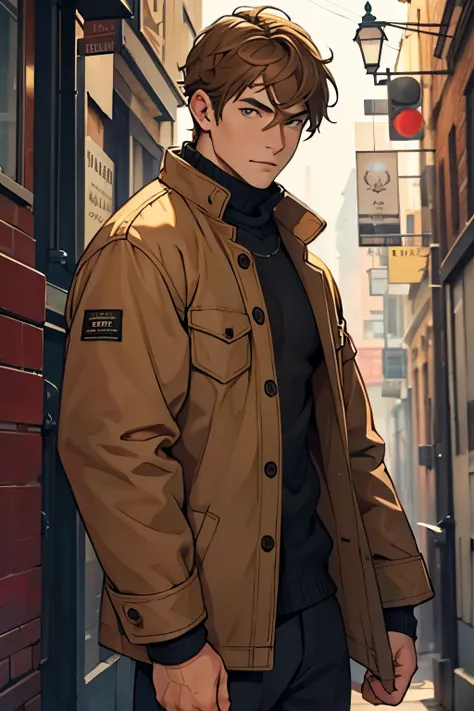 Man with light brown hair. He is wearing some warm clothing. His skin colour is fair. His eye colour is brown. 