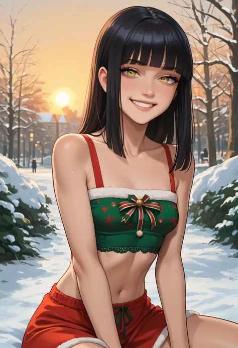 1girl, irritated expression, (olive light eyes) (small cropped top:1.4), Christmas, cold and snow, DARK HAIR, hime cut, looking at viewer, park back, sitting, small breasts, (small slim body), portrait. smile
(Sunset:1.4), score_9, score_8_up, score_7_up.