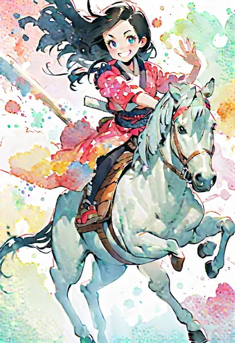 Splatter backgrounds and spray paint effects, Adam Hughes,  Full Body Esbian、 multicolored hair,Teary-eyed,  big happy smile , watercolor, watercolor, watercolor風, Detailed Watercolor Art, watercolor digital painting, watercolor paints, Very detailed and i...