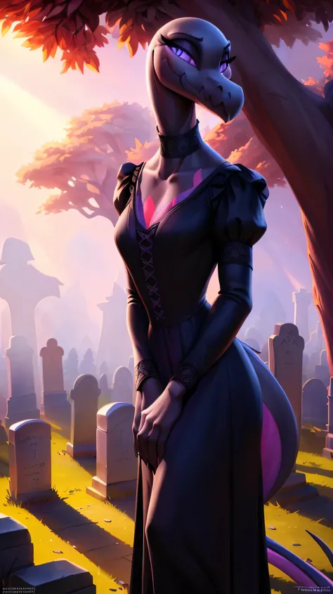 uploaded on e621, ((Salazzle)) by Pixelsketcher, by Bayard Wu, by Thomas Benjamin Kennington , by Einshelm, anthro, ((full body focus)), BREAK, ((dress:1.2)),wearing black victorian dress, long flowing dress, long sleeve victorian dress, dress flowing down...