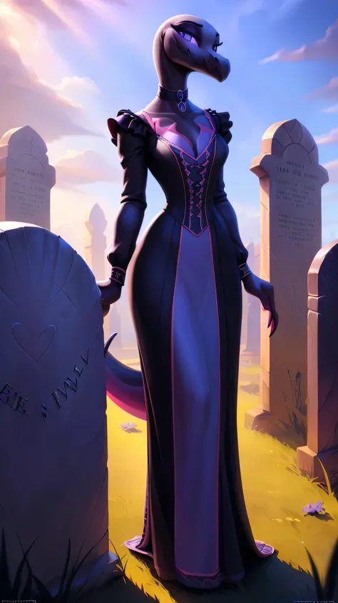 uploaded on e621, ((Salazzle)) by Pixelsketcher, by Bayard Wu, by Thomas Benjamin Kennington , by Einshelm, anthro, ((full body focus)), BREAK, ((dress:1.2)),wearing black victorian dress, long flowing dress, long sleeve victorian dress, dress flowing down...