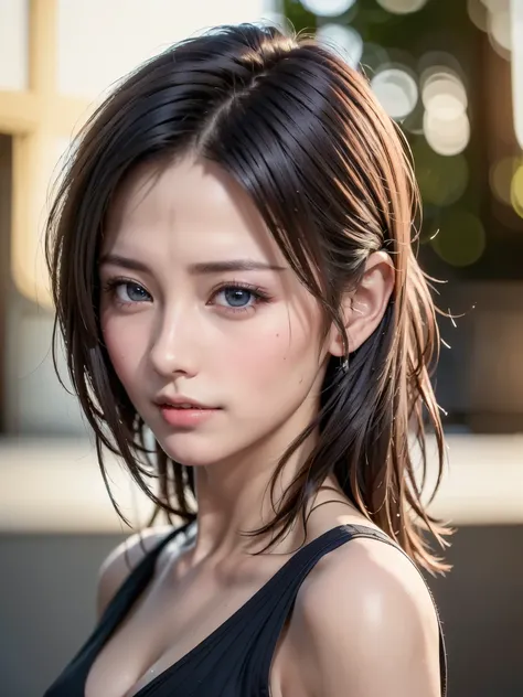 (masutepiece:1.3), (8K, Photorealistic, Raw photo, Best Quality: 1.4), (1girl in), Beautiful face, (Realistic face), (Black hair, Short hair:1.3), bikini of, Beautiful hairstyle, Realistic eyes, Beautiful detailed eyes, (Realistic skin), Beautiful skin, (N...