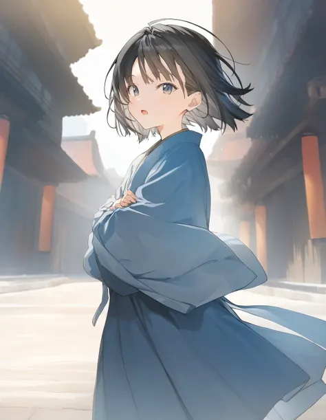 1girl, monk, little female,  beautiful detailed eyes,open mouth, outdoors,wind, fantasy, game CG, break,(artist:akinashi_yuu),artist:fujiyama,artist:artist:yuugen,break,(masterpiece), (best quality), (ultra-detailed),(Detailed Lighting), very aesthetic, ne...