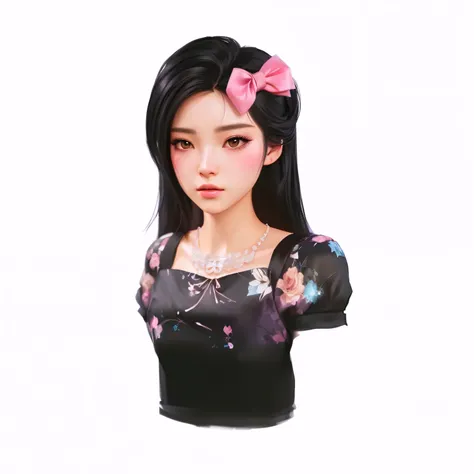 a woman with a pink bow and a black dress, inspired by Sim Sa-jeong, guweiz, in the art style of bowater, artwork in the style of guweiz, digital art of an elegant, made with anime painter studio, realistic anime 3 d style, portrait jisoo blackpink, realis...