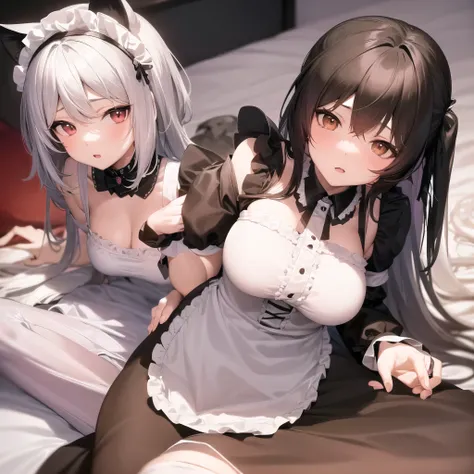 anime - style image of a woman in a maid outfit posing on a bed, anime cat girl in a maid costume, fine details. girl in a maid costume, cosplay of a catboy! maid! dress, wlop and sakimichan, from arknights, captured on canon eos r 6, gorgeous maid. white ...