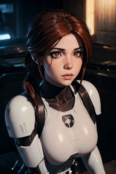 solo, better eyes, (latina), better skin, better face, (small-medium breasts:0.8), ((Stormtrooper Armor:1.0)), a young woman in stormtrooper armor, (monochrome image with accent color), ((solo)), ((masterpiece)),((high resolution)),((best quality)), extrem...