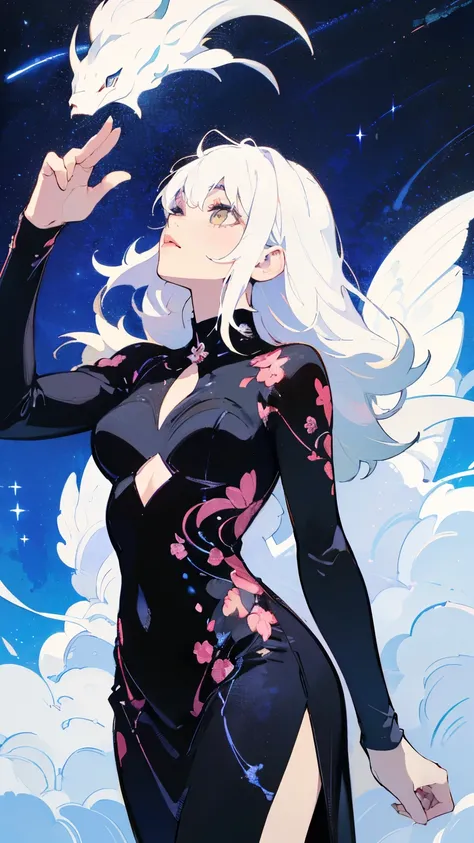 (masterpiece:1.2),8k, beautiful, high quality,

(Flat Illustration Art:1.2), (poster art:1.2),

Cute tanned girl, ((MEGUMI)), ((Im looking at the sky)),

 (white hair:1.9), 
(makeup lipstick eyeliner mascara eyeshadow:1.1) dark skin, Mole under the eye, Ri...