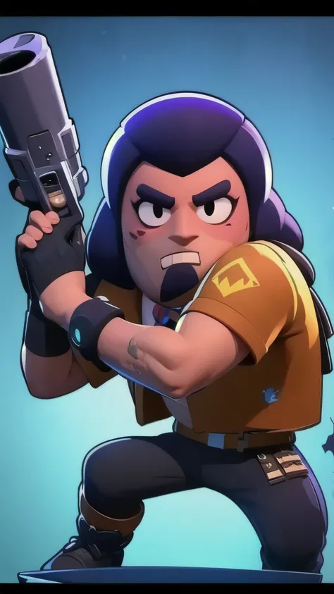 a close up of a person holding a gun and a flashlight, (a gothic vampire girl)) , brawl stars, splash art brawlstars, epic art style, blaster fire bright as neon, game character, in game style 8k, merged character, fortnite art style, stylized character, h...