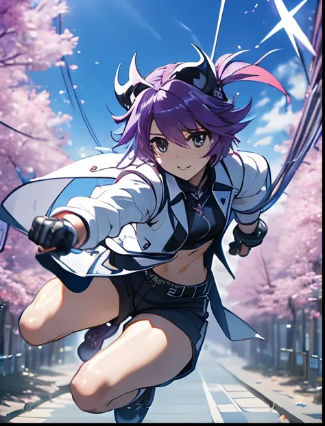 （（（ＳＦＷ、Precision、Highest quality、A first-class masterpiece、Normal body、8k、  Detailed Face 、Ultra-precision、 Normal hand、５refer to、Highest）））、"Magical Girl Lyrical Nanoh"、Subaru-Nakajima 、Purple Hair、 Shorthair、Age 15、 Magical Girl 、 transparent nipple shee...