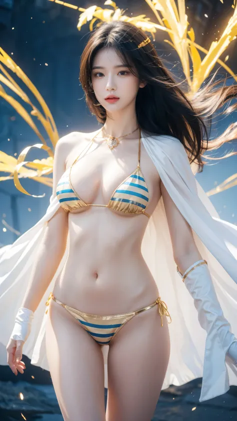 (masterpiece,  Top quality,  are of the best quality,  Official Art , Beautiful :1.2), ( 1 girl), (( huge  ，Gold slingshot bikini ，Sexy，White gloves)), extremely detailed eyes , (Fractal Art:1.3), Colorful, Most detailed,  shiny skin ,  High Dynamic Range ...