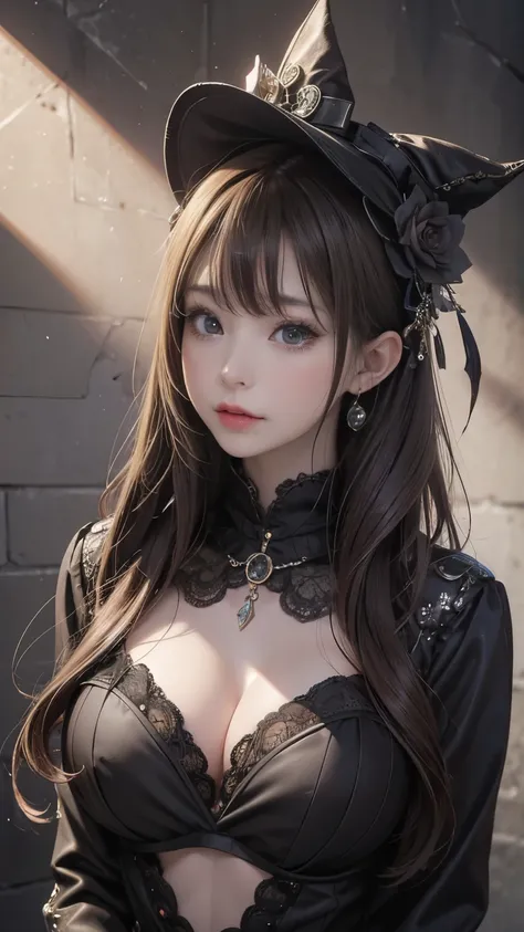 (  top quality ,4K,8k,   high res ,masterpiece:1.2),  very detailed ,( realistic ,photo realistic ,photo- realistic :1.37),  close-up of a dark-haired woman in a black dress, Dark Eyes,Unlucky笑顔,((((Big Breasts、 cute))))、(Fatal Beauty, charm的な美しさ ) ,(官能的なc...