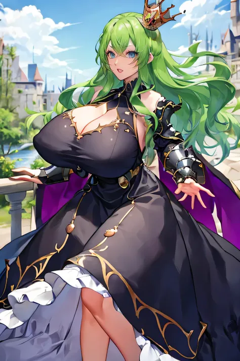 crown, dress, armor, castle, huge breasts