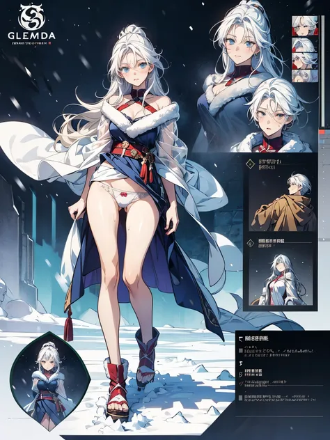 anime - style illustration of a woman in a see-through Santa costume, white panties, fantasy RPG video game character, official character art, full body, female action anime girl, sex Posing:1.5, cameltoe:1.7, (gleaming skin, oily skin, shiny skin, sweat:1...