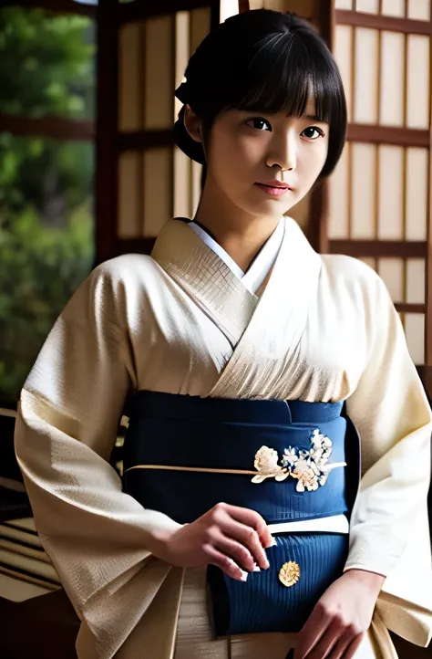 (( top quality )), (masterpiece), (( beautiful)), (( girl in kimono)),  black hair, ((Bob)),